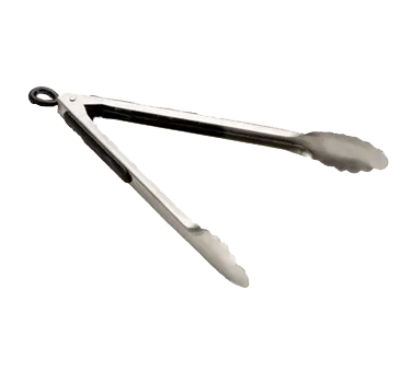 TableCraft Products 2016 Utility Tongs, 15-3/8", Ergonomic Non-Slip Grip, .8mm Stainless Steel, Black