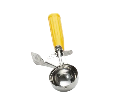 TableCraft 2120 - 20 2oz Ice Cream Disher, 18/8 SS, Yellow Handle, 8.25"x3.25"x1.5", Dishwasher