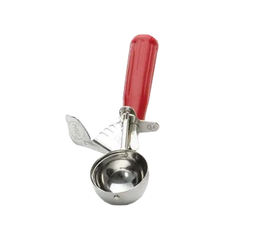 TableCraft 2124 - 1.5 oz Red Stainless Ice Cream Disher, Thumb Press, 8" x 3.125" x 1.625"