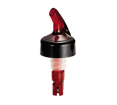 TableCraft 2246A Liquor Pourer – 1oz, Red Spout, Black Collar, Plastic - Dozen