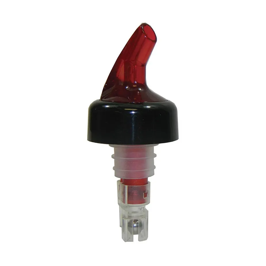TableCraft 2248A Liquor Pourer – 1‑1/4 oz, Red Spout, Black Collar, BPA‑Free Plastic - Dozen