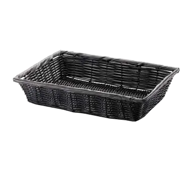TableCraft Products 2489 Hand‑Woven Rectangular Basket, 16" x 11" x 3", Black Polypropylene Cord