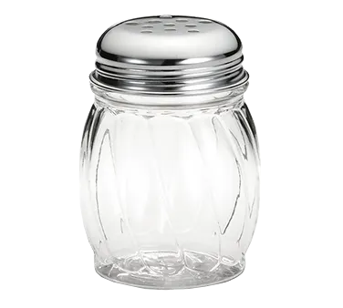 TableCraft 260 Cheese Shaker, 6 oz. Glass Jar, Chrome Perforated Top, Metal Lid, Dishwasher Safe