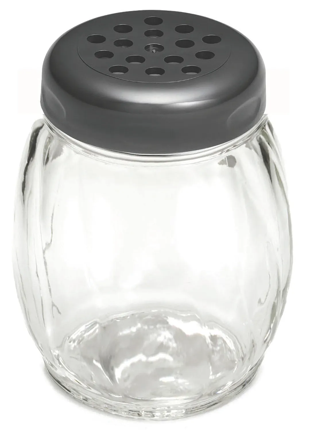 TableCraft 260BK - Perforated Cheese Shaker, Swirl Design, Black Top, Clear Glass