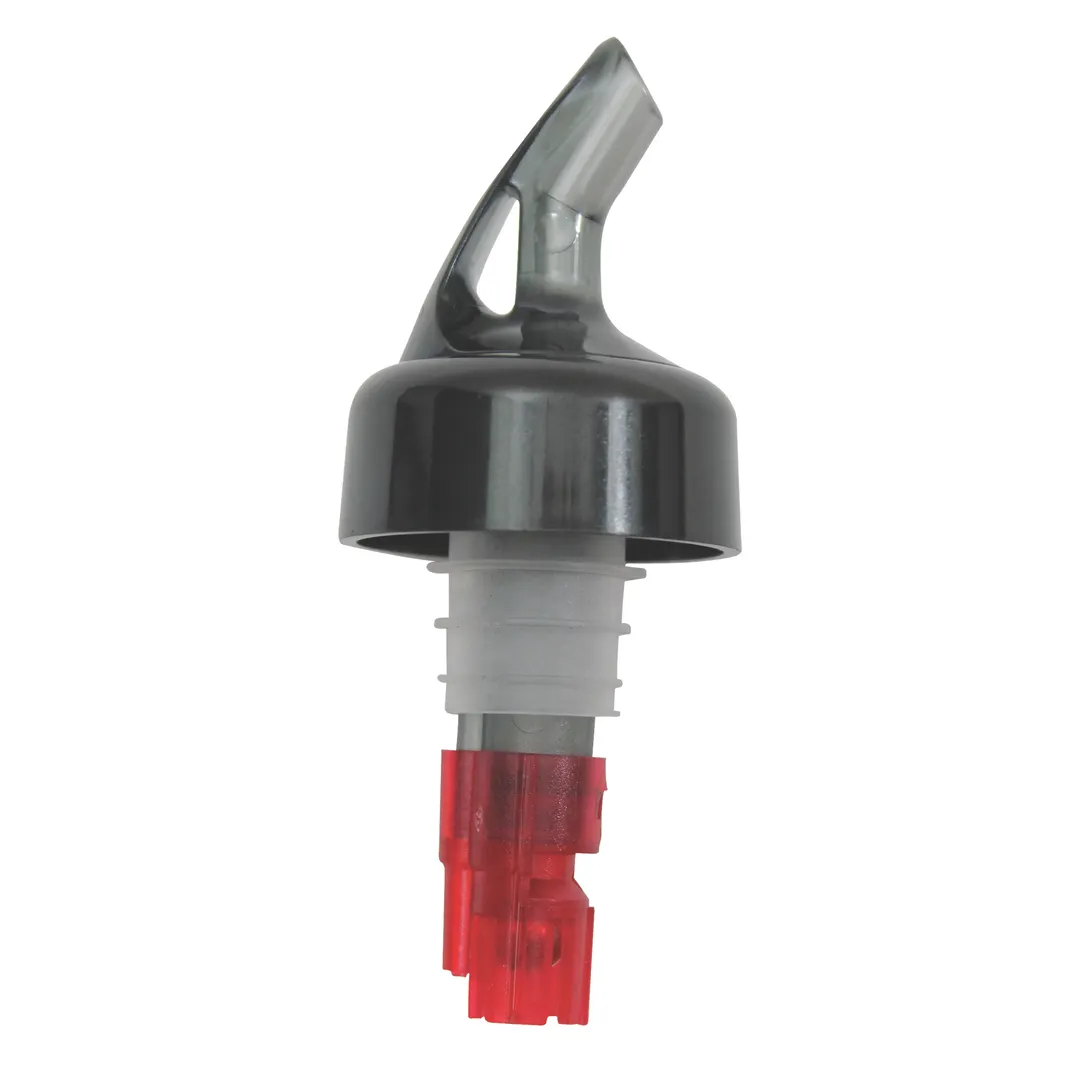 TableCraft 3246A 1 oz Liquor Pourer, Plastic, Black Smoke Spout, Red Dip Tube, With Collar, 1 Dozen
