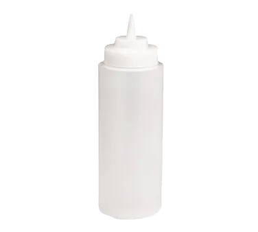 TableCraft 3263C Squeeze Bottle – 32oz WideMouth, Clear Polyethylene, 63mm Opening, Dishwasher Safe