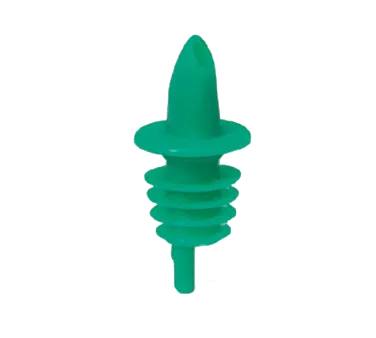 TableCraft 35G Free Flow Liquor Pourer, Green Spout, Plastic, Collarless, 12/Bag, Hand Wash Only