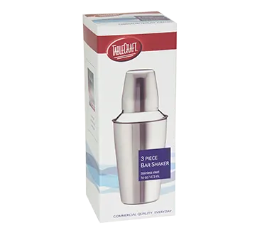 TableCraft Products 376 - 16oz Stainless Steel Cocktail Shaker Set, 3-Piece, Dishwasher Safe, Boxed