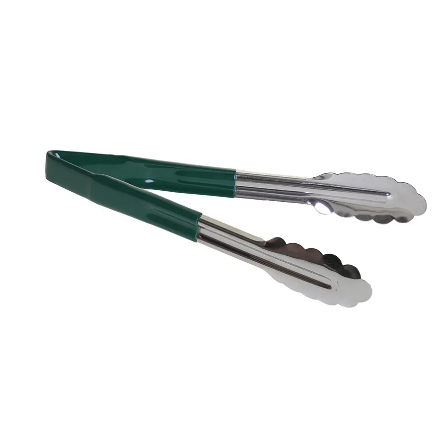 TableCraft 3774GEU Utility Tongs – 9-1/2" Vinyl-Coated Spring Steel, Green, Dishwasher Safe