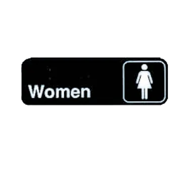 TableCraft Products 394516 Compliance Sign, 3" x 9", Women, White on Black, Plastic, Dishwasher Safe