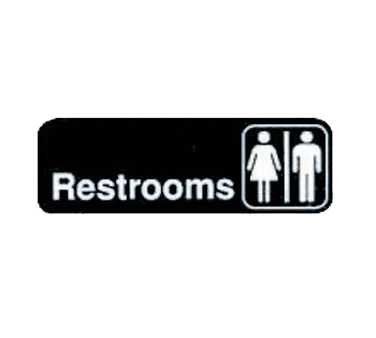 TableCraft Products 394517 Restrooms Compliance Sign, 3" x 9", White on Black Plastic Adhesive