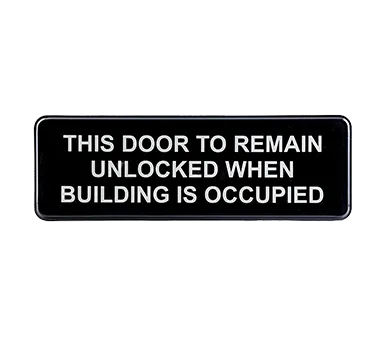 TableCraft Products 394562 Compliance Sign, 3" x 9", White on Black, Unlocked Door Sign