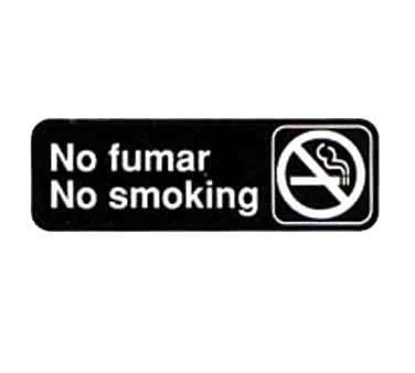 TableCraft Products 394589 No Smoking Sign, 3" x 9", White on Black, Plastic, Adhesive Backing