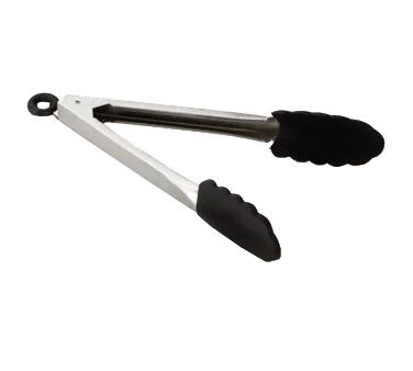 TableCraft 4009BK Locking Tongs, 10-1/2", 1.2mm Steel, Black Silicone Tip, Heat‑Resistant 400°F