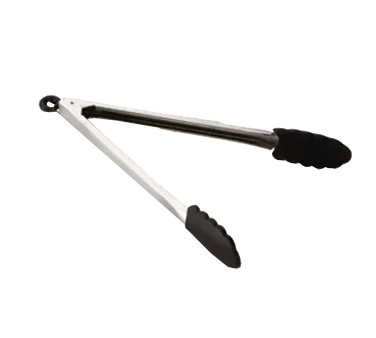 TableCraft Products 4012BK Tongs, 12"-13" Lock Steel, Black Silicone Tip, 400°F, Dishwasher Safe