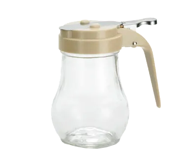 TableCraft 406A Syrup Pourer - 6 oz. Teardrop Glass Jar, Almond ABS Top, Dishwasher Safe - 12/Case