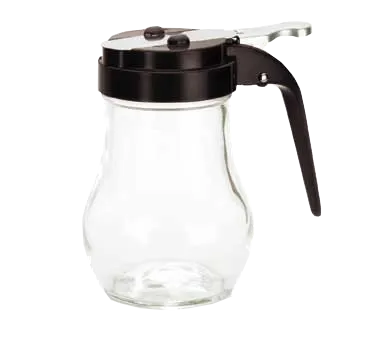 TableCraft Products 406BK - 6 Oz Teardrop Glass Syrup Dispenser, Black ABS Top - 12/Case