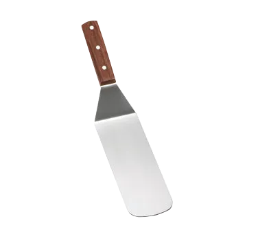 TableCraft 4100S Stainless Steel Solid Food Turner, 14-1/2" OAL, 7" Rounded Blade, Wood Handle