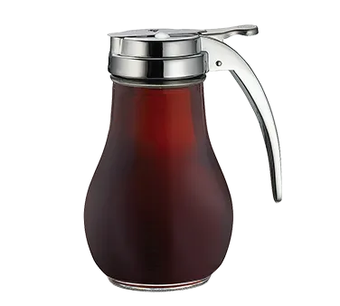 TableCraft 414 Syrup Pourer – 14oz Teardrop Glass Jar, Chrome Metal Top, Fits Rack 1371R