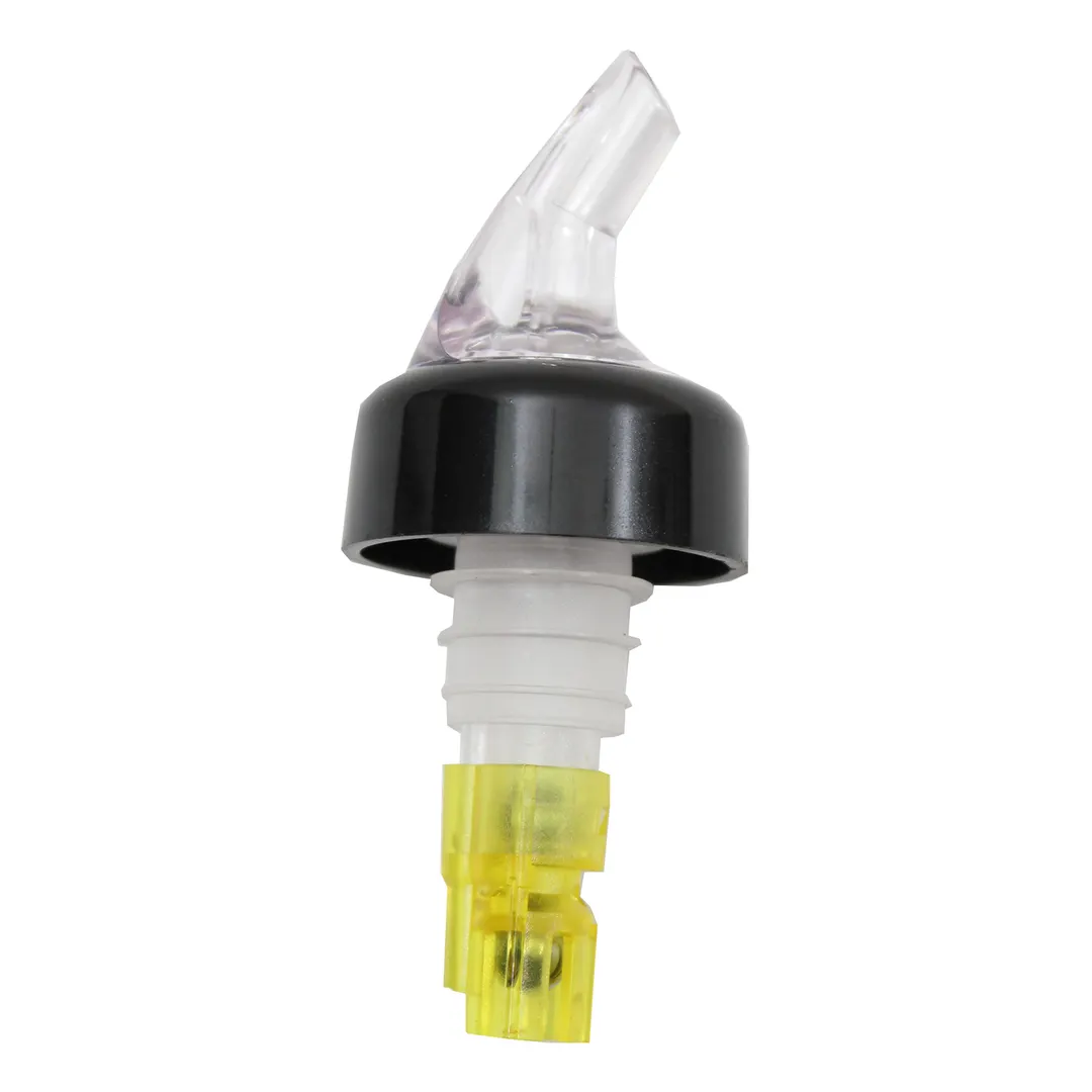 TableCraft 4249A Liquor Pourer – 1-1/2 oz Capacity, Clear Spout, Black Collar, BPA-Free Plastic, Pack of 12