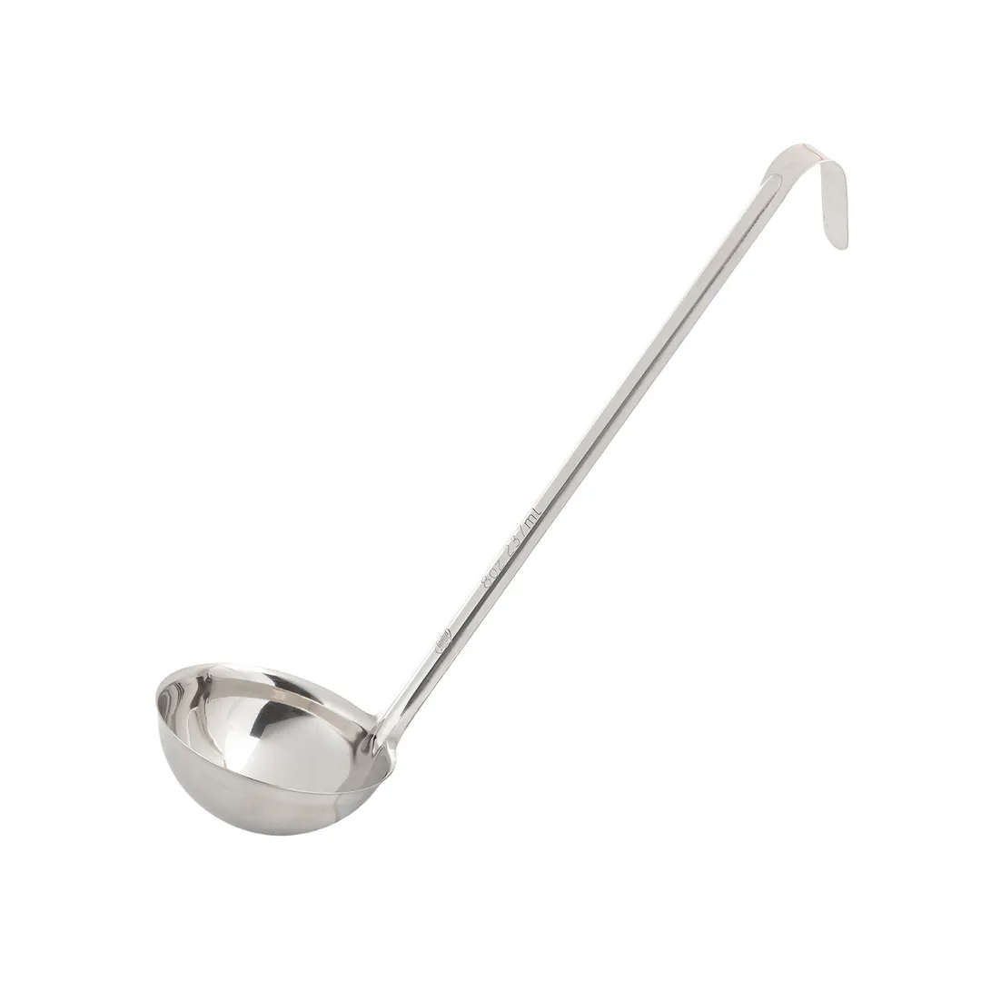 TableCraft Products 4708 8-Oz Stainless Steel Ladle, One-Piece, Dishwasher Safe, Built-In Hook