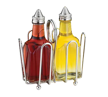 TableCraft Products 600ST Oil & Vinegar Cruet Set, 2 6 oz Glass Bottles, Steel Tops, Rack - Set