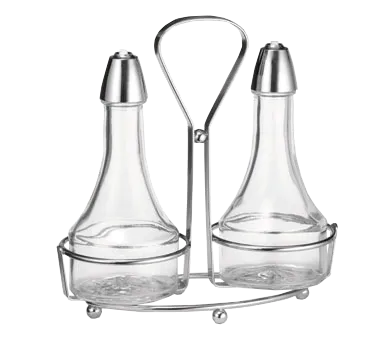 TableCraft 608N Oil & Vinegar Cruet Set - 2x8oz Glass Bottles, Chrome ABS Tops, Chrome Rack, 2/Set