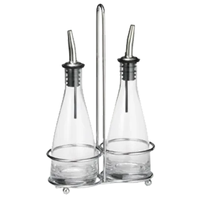 TableCraft 611N Oil & Vinegar Cruet Set, 2×6oz Clear Glass Bottles, Chrome Plated Rack, Steel Pourers