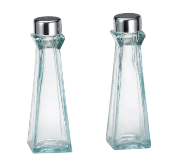 TableCraft 615 Marbella Salt & Pepper Shaker – 3 oz. Green Tint Glass, 4" Height, Chrome Plated ABS Top