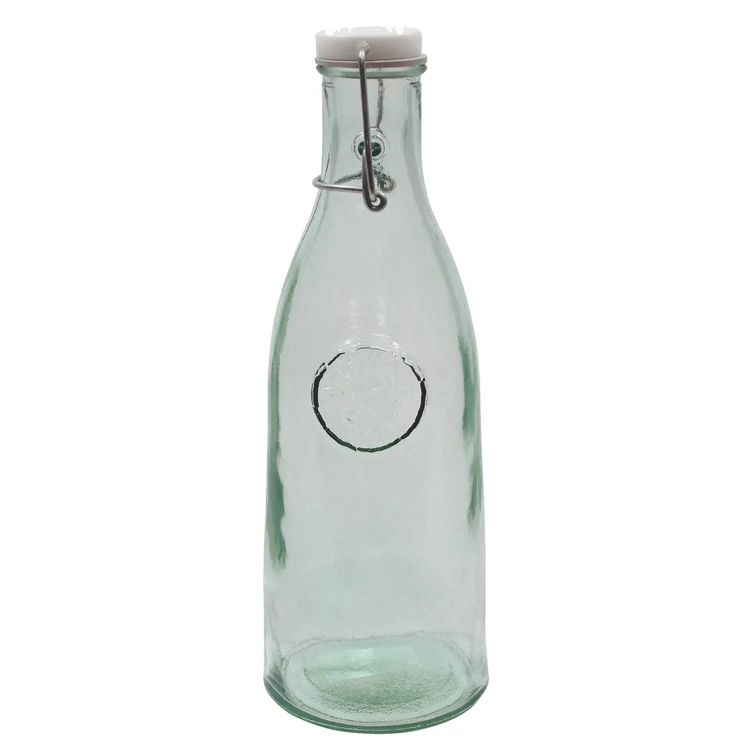 TableCraft 6621 Bottle Glass – 33 oz Green Recycled Glass Milk Bottle, Swing Top, Hand Wash Only