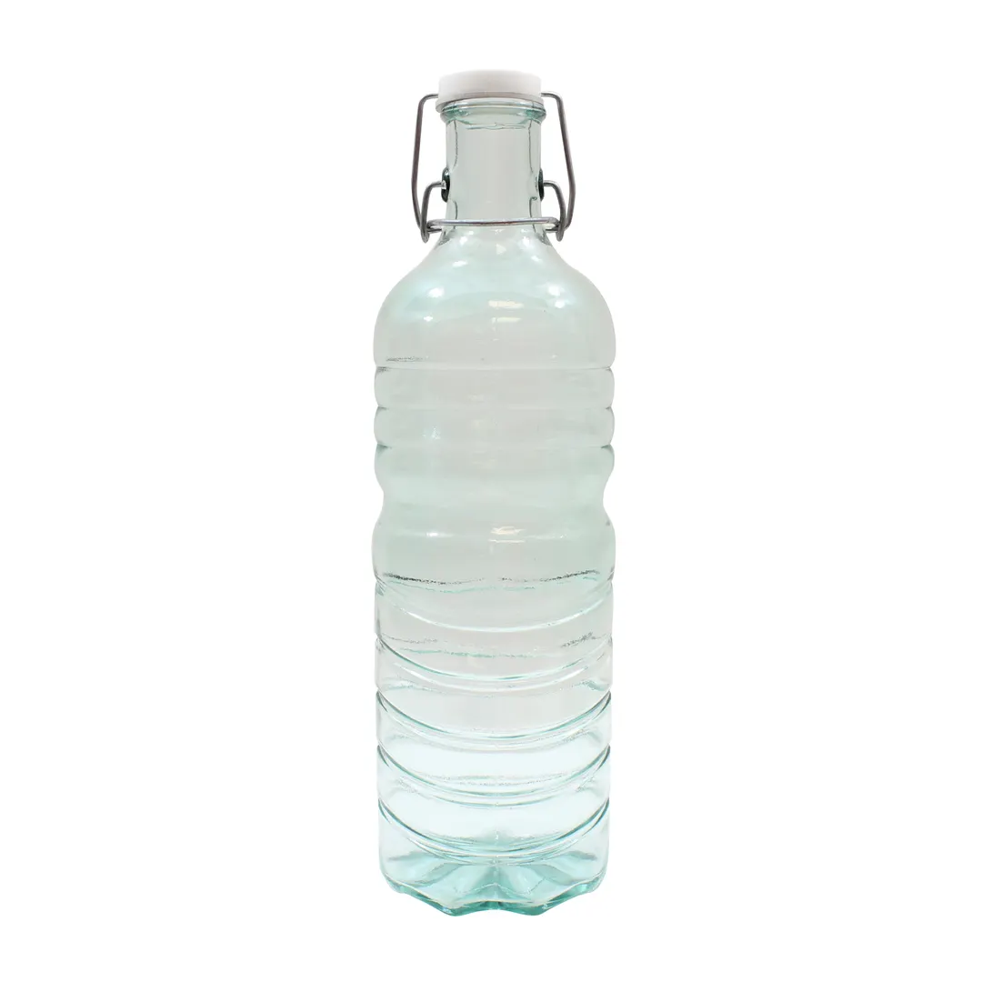 TableCraft 6632 - 50oz Green Tint Glass Milk Bottle, Swing Top, 3-3/4" x 13-1/4", Plastic Stopper