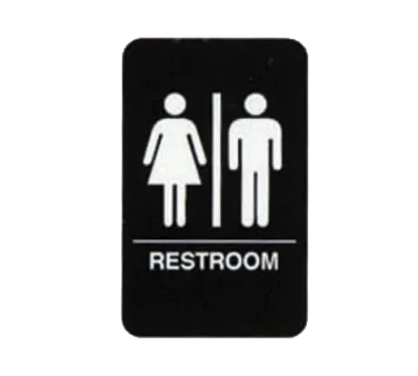 TableCraft 695633 - 6" x 9" ADA Compliant Restroom Sign, White on Black, Braille/Tactile, Adhesive