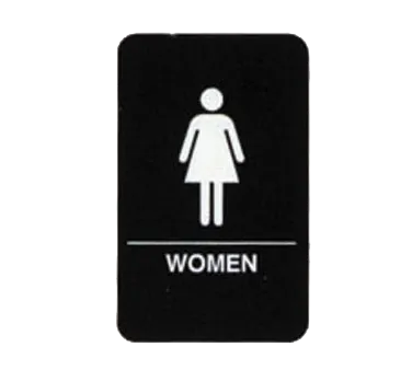 TableCraft 695634 Women Restroom Sign, 6" x 9", White On Black, Plastic, ADA Compliant, Braille