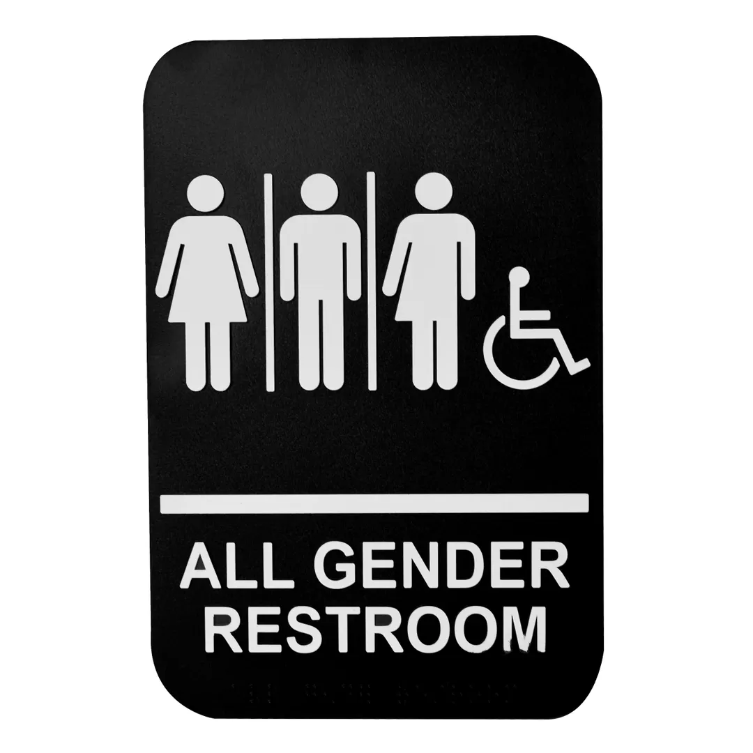 TableCraft Products 695653 - 6" x 9" White/Black Restroom Sign, ADA, Braille Tactile, Adhesive