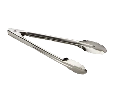 TableCraft Products 712 Utility Tongs - 12" Stainless Steel, Silver, Non-Coated, Dishwasher Safe