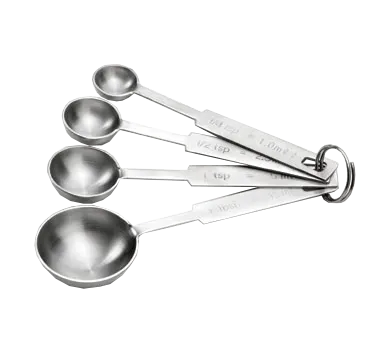 TableCraft Products 722 - 4-Piece Stainless Steel Measuring Spoon Set, ¼, ½, 1 Tsp, 1 Tbsp - 4/Set