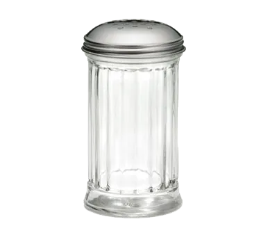 TableCraft Products 800 - 12 Oz Fluted Glass Cheese & Spice Shaker, Perforated Top, Metal Lid