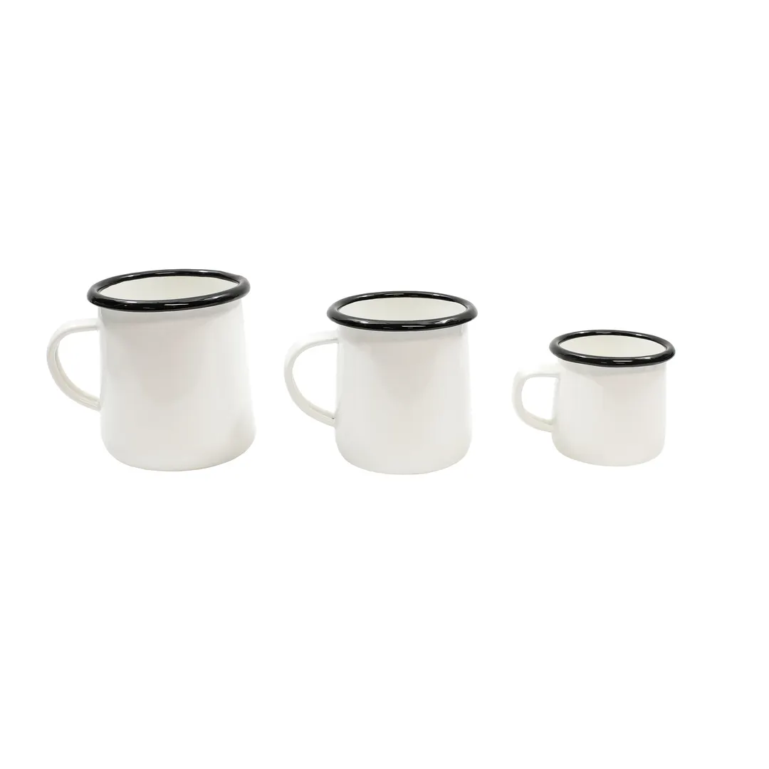 TableCraft Products 80008 - Enamel Mug, 6 oz White with Black Rim, Coated Steel, Dishwasher Safe