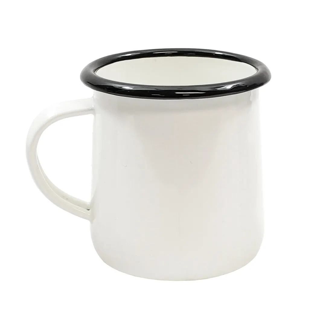 TableCraft Products 80009 Mug, 12 oz White with Black Rim, Enamel Coated Steel, Dishwasher Safe