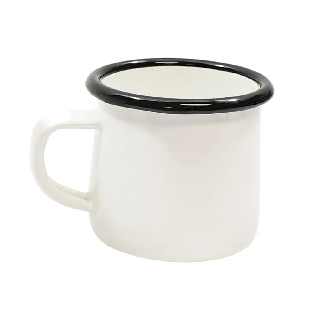 TableCraft 80010 16oz Metal Mug, Creamy White with Black Rim, Vitreous Porcelain Enamel Coated Steel