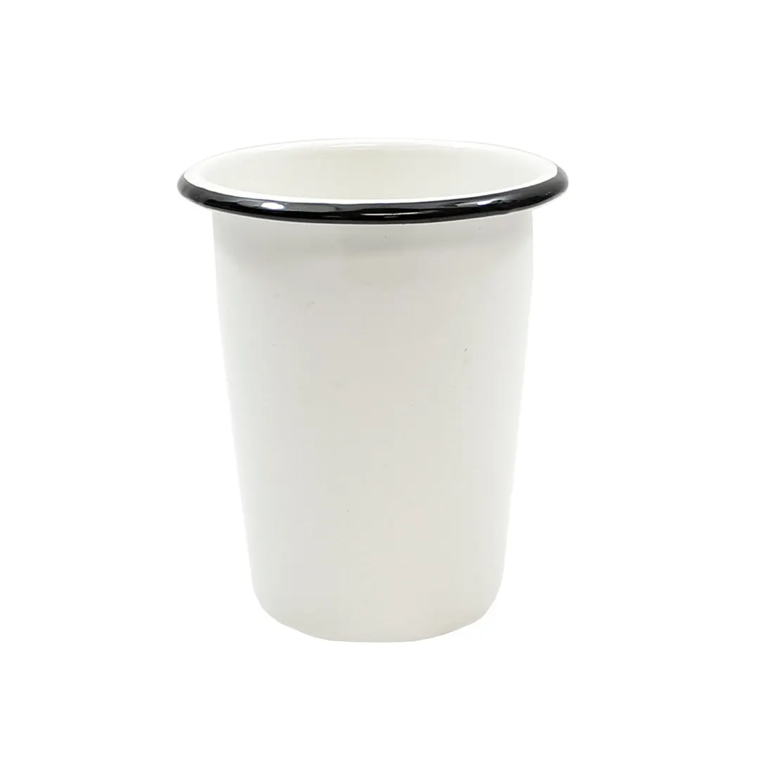 TableCraft 80011 - Enamelware Side Cup, 16 oz, Creamy White with Black Rim, Porcelain Coated Steel