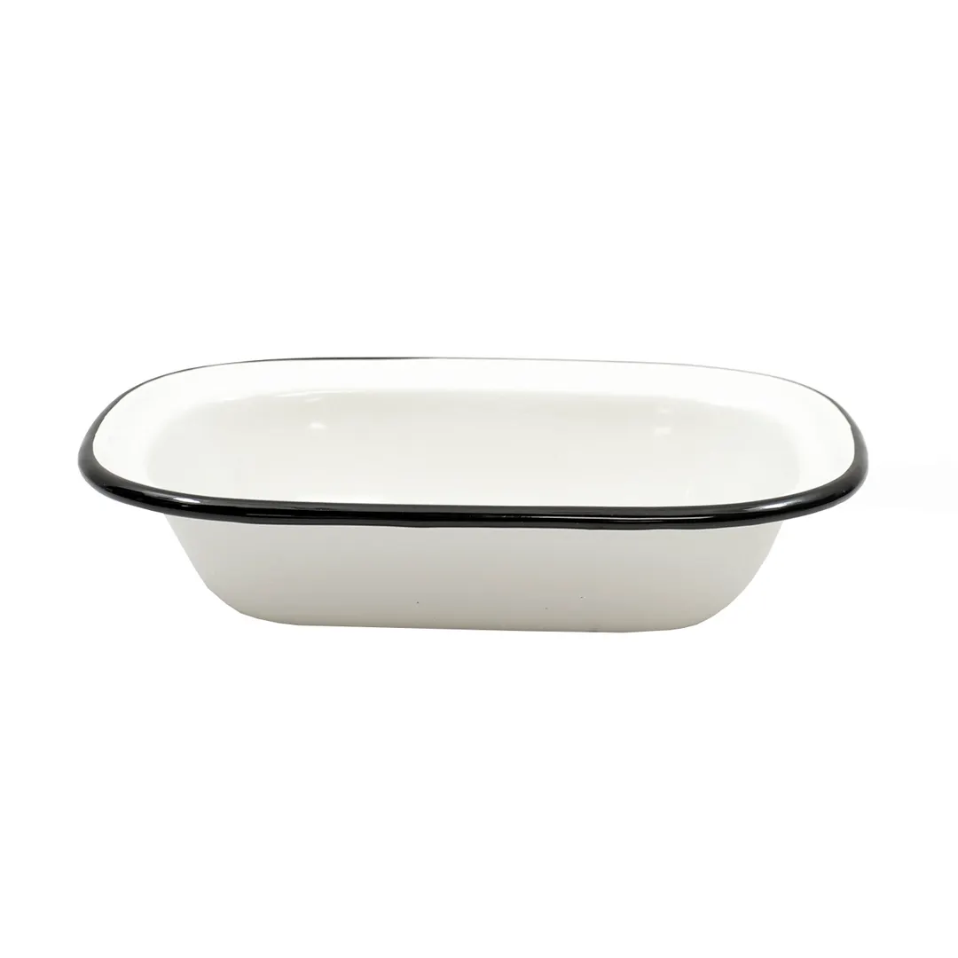 TableCraft Products 80013 Enamelware Serving Pan, 18 oz, 7‑3/4" x 5‑3/4" x 1‑3/4", White Enamel Steel