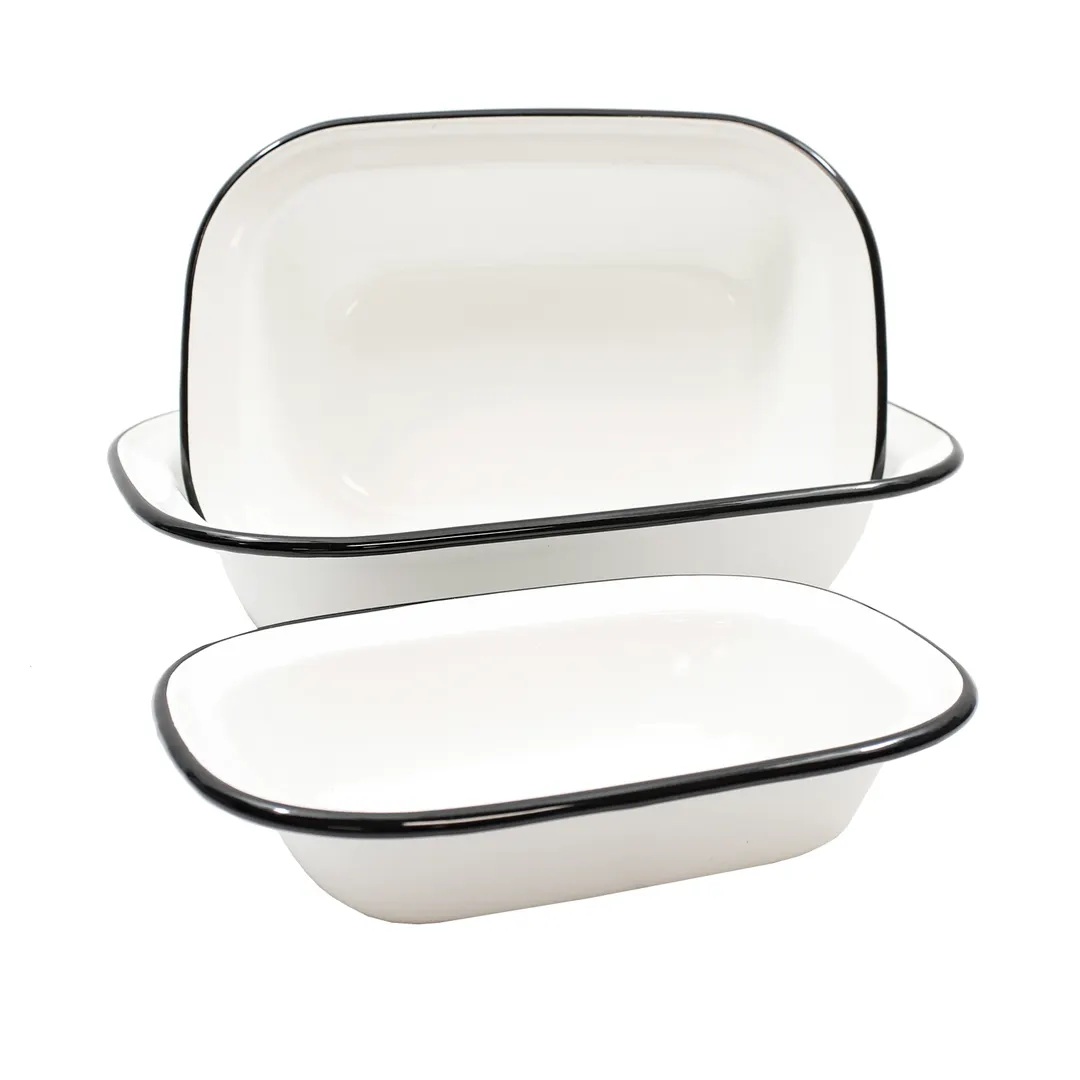 TableCraft 80015 Serving Tray, 40 oz, 11" x 8-1/8", Rectangular, White with Black Rim, Enamel Steel