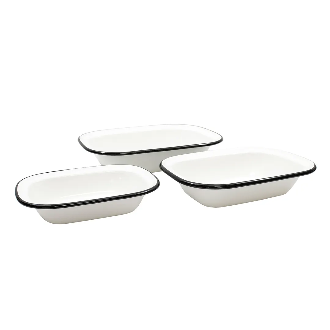 TableCraft 80015 Serving Tray, 40 oz, 11" x 8-1/8", Rectangular, White with Black Rim, Enamel Steel