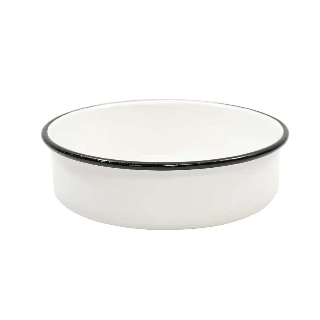 TableCraft 80016 Enamel Serving Bowl, 2-1/4 Qt, 8-1/2" Round, White Black Rim, Dishwasher Safe