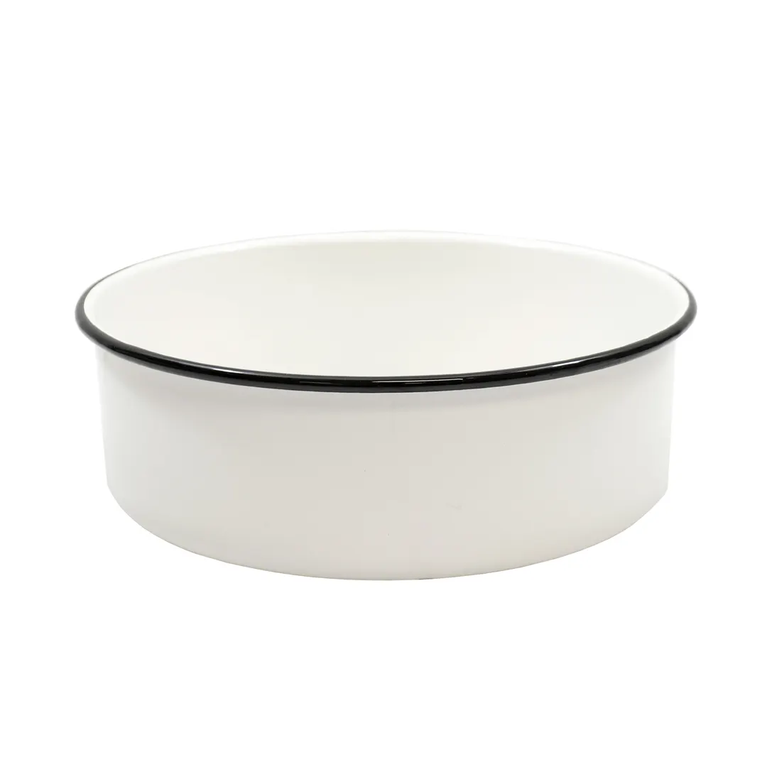 TableCraft Products 80017 Tray, 4-1/4 Qt, 10-1/8" x 3-1/2" Round, White Black Rim, Enamel Steel
