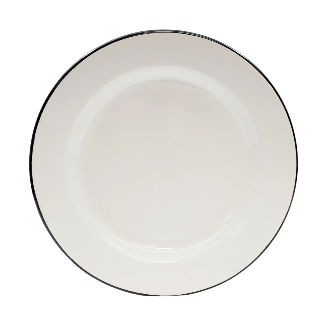TableCraft 80019 Plate – 10-1/4" Round, White with Black Rim, Dishwasher Safe, Porcelain Steel