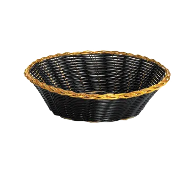 TableCraft Products 875B - Round Woven Basket, 8" x 8" x 2", Black with Gold Metal Trim, Poly Cord