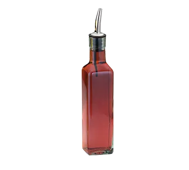 TableCraft Products 9085 Oil/Vinegar Cruet Bottle 8-1/2 oz., Green Tinted Square Glass Steel Pourer