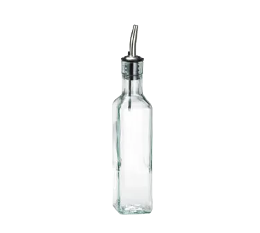 TableCraft Products 9085 Oil/Vinegar Cruet Bottle 8-1/2 oz., Green Tinted Square Glass Steel Pourer